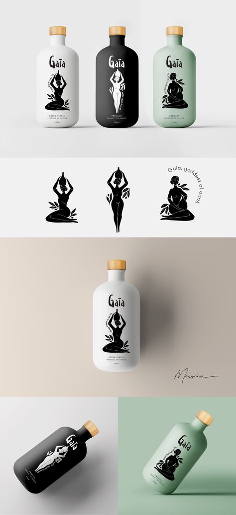 Modern packaging & art design for Gaia, an extra virgin greek olive oil. Inspired by the greek goddess of earth. #oliveoil #greekoliveoil #packaging #packagingdesign #art #gaia #greekgoddess #greekmythology Gaia Logo Design, Modern Greek Graphic Design, Massage Oil Packaging Design, Greek Illustration Design, Modern Greek Art, Greek Packaging, Greek Goddess Illustration, Greek Branding, Greek Graphic Design