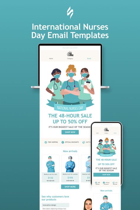 International Nurses Day Email Template "Medical suit" for Health and Wellness industry. Create eye-catching templates that leave a lasting impact.🌠🌟 Follow us on Pinterest for design and marketing hacks! 📈💌 #nursesday #stripoemail #emaildesigninspiration #emailnewsletter #emailtemplate #emaildesign #emailmarketing #emailcampaigndesign International Nurses Day, Marketing Hacks, Holiday Emails, Email Template Design, Email Newsletter Design, Wellness Industry, Email Design Inspiration, Holiday Campaign, Nurses Day