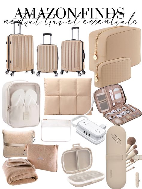 Beige Tan Neutral Travel Gear, Beige Luggage, Tan Makeup Bag, Silicone Toothbrush Holder, Puffy Macbook Laptop Case Neutral Luggage, Beis Luggage, Beige Luggage, Silicone Toothbrush, Tan Makeup, Fun Beauty Products, School Backpack Essentials, Neutral Bag, Flight Essentials