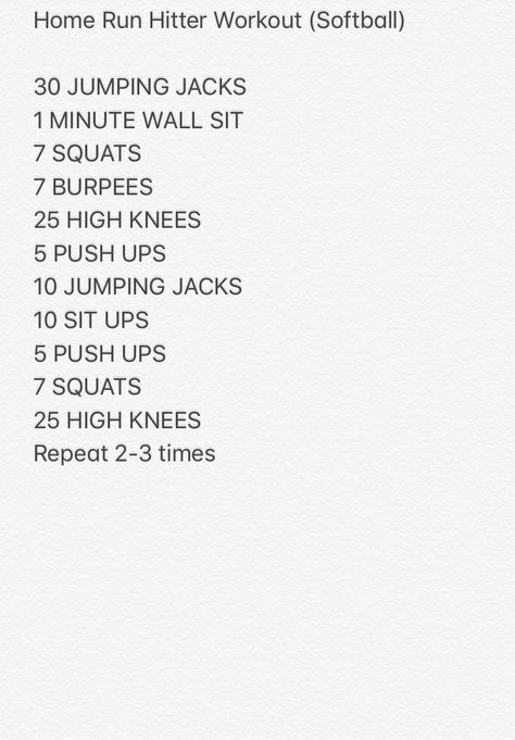 Want to be at the top of the lineup and home run ready? Do this workout! Softball Cardio Workout, Conditioning Workouts Softball, Softball Summer Workout, At Home Softball Workouts, Good Softball Workouts, Softball Leg Workouts, Workouts To Do Outside, Softball Arm Workout, Softball Exercises Workouts