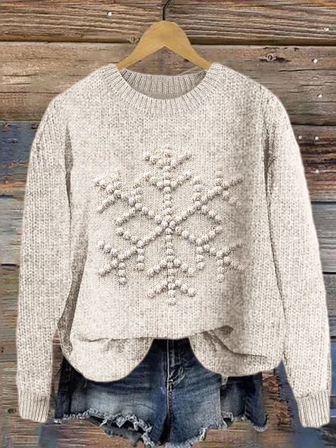 Alanduo Crochet Christmas Sweater, Knit Christmas Sweater, Snowflake Crochet, Duplicate Stitch, Xmas Sweaters, Snowflake Snowman, Apricot Sweater, Embroidery Crafts, Snowflake Sweater