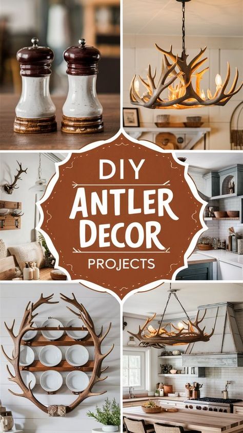 Love DIY? Try these 18 antler kitchen decor projects that are simple and stylish. Pick the one you love! Antler Bowl Centerpiece, Elk Decor Ideas, Diy Deer Antler Chandelier, Decorating With Elk Antlers, Small Antler Chandelier, Decorate With Deer Antlers, Dear Antlers Diy, Deer Antler Wreath Ideas, Farmhouse Decor With Deer Mount