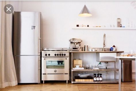 Remodelista Kitchen, The Line Apartment, Unfitted Kitchen, Steel Restaurant, Old World Kitchens, Swedish Kitchen, Industrial Kitchen Design, Industrial Kitchen, The Apartment