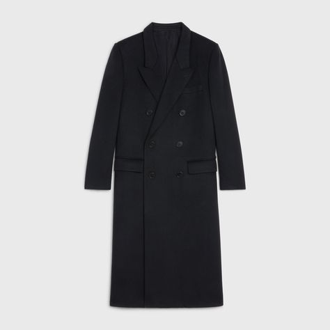 OVERCOAT WITH PEAK COLLAR IN WOOL CLOTH - Black | CELINE Celine Coat, Rains Long Jacket, Double Breasted Overcoat, Overcoat Jacket, Saint Tropez, Christmas Shopping, Double Breasted, Duster Coat, Coats For Women