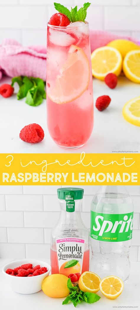 3-Ingredient Raspberry Lemonade #drinks #drinkrecipe #lemonade #raspberrylemonade #semihomemade #semihomemaderecipes #easyrecipes #summer #summerrecipe #summerdrinks Sparkling Raspberry Lemonade, Raspberry Lemonade Mocktails, Sparkling Lemonade Non Alcoholic, Raspberry Drinks, Sparkling Pink Lemonade, Rasberry Lemonade, Raspberry Lemonade Punch, Confirmation Ideas, Blue Raspberry Lemonade