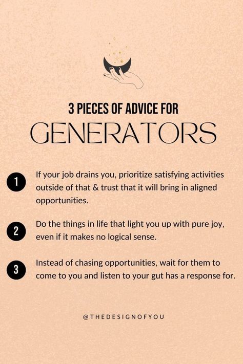 Got a few pieces of advice based on your human design energy type and we're starting with Generators! Want more advice on your energy type and how to live in a way that's authentically you? Click to get your free human design chart and start decoding true self and how you connect with the world around you. It's time to access the ultimate tool for self-discovery. Generator Human Design, Human Design Generator, Human Design Types, My Human Design, Manifesting Generator, Gene Keys, What Is Human, Human Design Chart, Listen To Your Gut