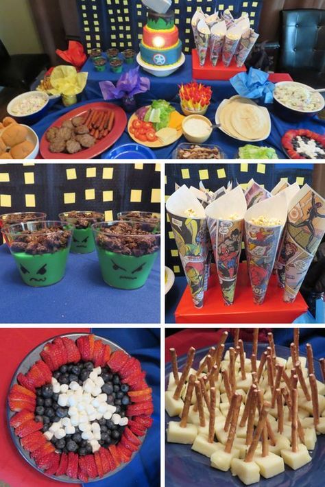 Avengers / Superhero Birthday Party Ideas | Photo 1 of 15 | Catch My Party Avengers Birthday Party Food, Superhero Birthday Party Ideas, Avengers Birthday Party, Wonder Woman Birthday Party, Marvel Birthday Party, Marvel Party, Wonder Woman Birthday, Hulk Birthday, Avenger Birthday Party