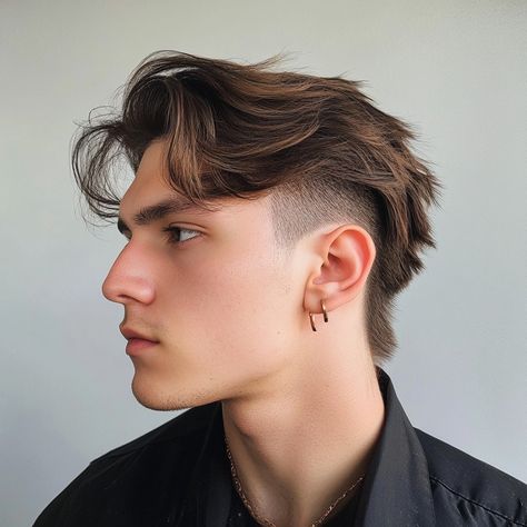 The Middle Part Mullet: A Unique Look for Men Modern Mullet Middle Part Men, Mid Part Mullet, Men Haircut Middle Part, Modern Mullet Middle Part, Mid Length Hair With Layers Men, Middle Part Mullet Men, Men Middle Part Hairstyles, Curtain Mullet, Middle Part Mullet