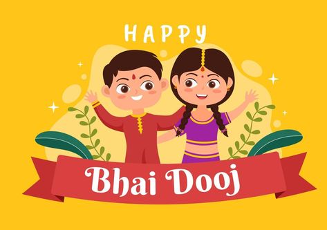 Happy Bhai Dooj Indian Festival Celebration Hand Drawn Cartoon Illustration of Sisters Pray for Brothers Protection with a Dot on His Forehead Bhai Dooj Drawing Art, Bhaidooj Illustration, Bhai Dhuj Creative, Happy Bhai Dooj, Rakhi Stickers Printable For Brother, School Board Decoration, Kids Vector, Festival Celebration, Board Decoration