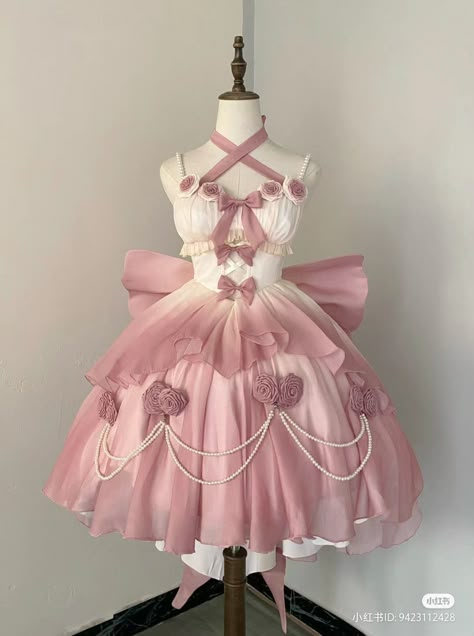 Clothes Wishlist, Pink Fairy, Jumper Skirt, Kawaii Fashion Outfits, Dress Princess, Fairytale Dress, Big Bow, Bead Chain, Really Cute Outfits