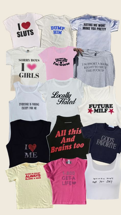 #fitcheck #babytee #early2000s Slogan Shirts 2000s, 2000s Tshirts, Smart Method, Silly Clothes, Silly Shirt, Funky Shirts, Mom Graphic Tees, Slogan Shirts, Outfit Collage