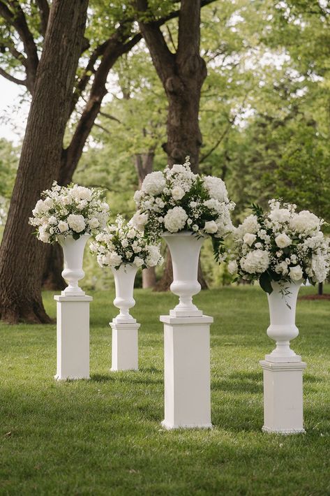 A ceremony altar does not always have to be an arch! There are creative & unique ways to frame an altar space and create a beautiful focal point. 🙌   📸: Golden Hours Weddings Alter Florals Wedding, Ceremony Pedestal Arrangements, Ceremony Pedestals, Cross Altar, Ceremony Altar, Ceremony Arrangement, Altar Space, Wedding Alters, Altar Arrangement