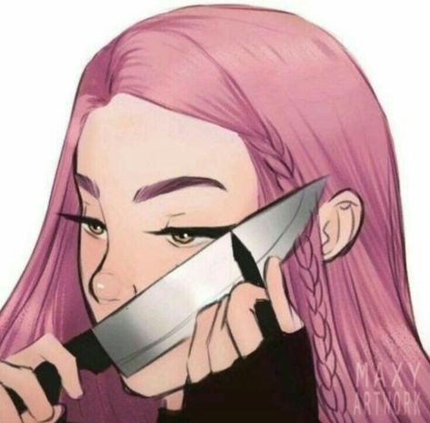 Knife Eyeliner Icon, Eyeliner Knife Drawing, Drawing Eyeliner With Knife, Girl With A Knife Drawing, Knife Anime Pfp, Girl Holding A Knife Drawing, Holding A Knife Drawing, Knife Eyeliner, Knife Emoji