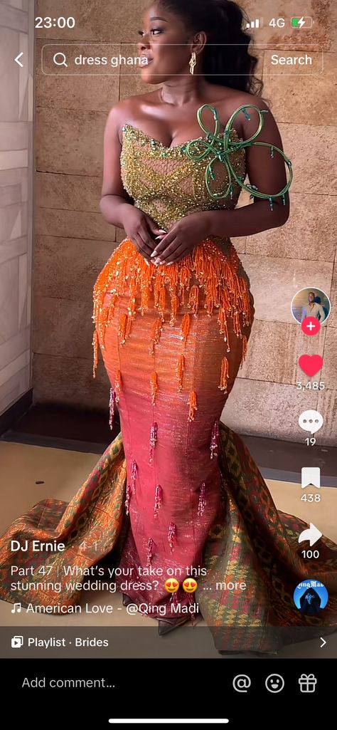 Reception Dress Ghana Bride, Kente Dress Wedding, Nigerian Weddings Dress, Traditional Ghanaian Wedding Dresses, Ghana Engagement Dresses, Ghanian Traditional Wedding, Ghana Traditional Wedding Engagement, Ghanaian Traditional Wedding Dresses, Ghana Traditional Wedding Dresses