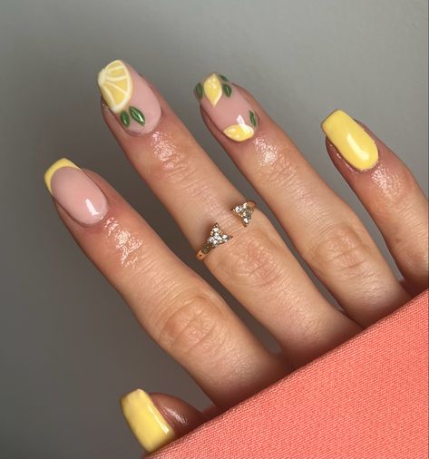 Super cute summer nail inspo, created using thegelbottleinc products 🫶🏼🍋 Nails Lemon, Gell Nails, Lemon Nails, Peach Nails, Cute Summer Nails, Nail Inspiration, Summer Nail, Stylish Nails, Nails Inspiration