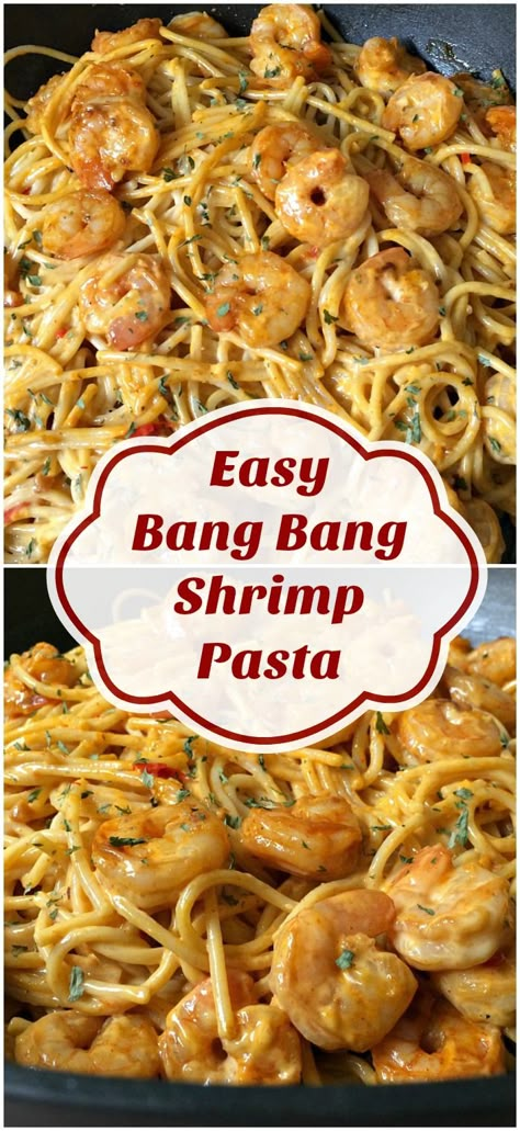 Easy Bang Bang Shrimp, Bang Bang Shrimp Pasta, Bang Bang Sauce, Shrimp Spaghetti, Bang Bang Shrimp, Spaghetti Noodles, Shrimp Dishes, Sriracha Sauce, Shrimp Pasta