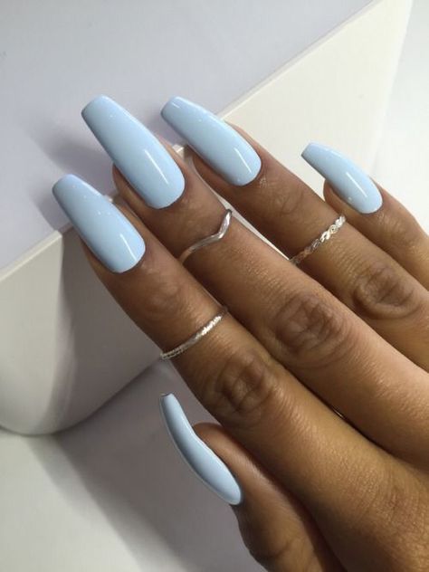 . Pinterest: @ShesPorcelain Acrylic Nails Light Blue, Blue Coffin Nails, Light Blue Nails, Light Nails, Easy Nails, Blue Nail Polish, Super Nails, Blue Nail, Nails Polish