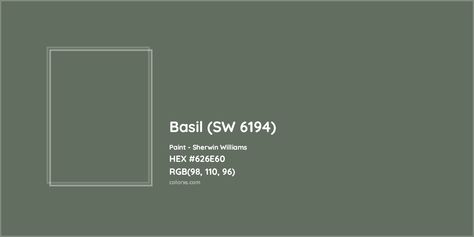 Sherwin Williams Basil (SW 6194) Paint color codes, similar paints and colors Sw Basil Paint, Sw Basil, Sherwin Williams Basil, Munsell Color System, Analogous Color Scheme, Paint Color Codes, Rgb Color Codes, Rgb Color Wheel, Ppg Paint