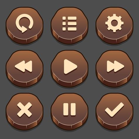 Dark set of game stone button elements a... | Free Vector #Freepik #freevector #button #cartoon #colorful #game Game Button Design, Ui Button Design, Pixel Button, Game Buttons, Game Button, Stone Buttons, Stone Game, Icon Game, Ui Buttons