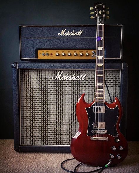 Marshall Amp and Gibson SG Gibson Sg Cherry Red, Cherry Red Electric Guitar, Gibson Sg Guitar, Guitar And Amp, Sg Guitar, Guitar Gibson, Red Guitar, Marshall Amps, Guitar Rig