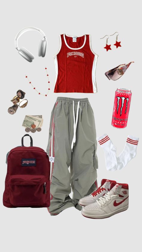 #outfitinspo #vibes #vintage Sporty Outfits Men, Hogwarts Outfits, Fit Man, 2000s Fashion Outfits, Outfit Look, Outfits Men, Red Outfit, Sporty Outfits, Teen Fashion Outfits