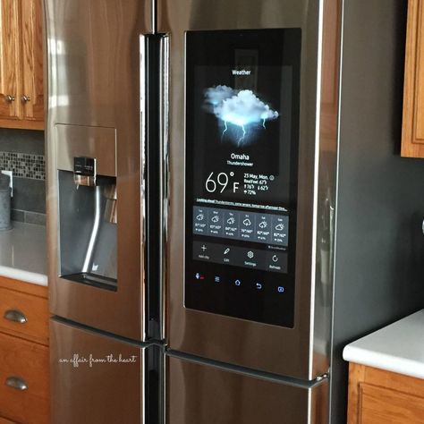 Samsung Family Hub Fridge, Sarah Richardson Home, Samsung Family Hub Refrigerator, Family Hub Refrigerator, Wall Mounted Pc, Glass Door Refrigerator, Electric Product, Homemade Cleaners Recipes, Smart Fridge