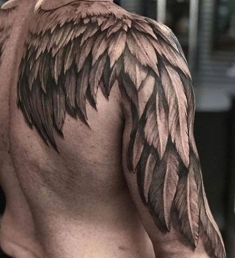 Back and Shoulder Angel Wings Tattoo - Best Back Tattoos For Men: Cool Upper, Middle, Center, Lower, Spine Back Tattoo Ideas and Designs For Guys #tattoos #tattoosforguys #tattoosformen #tattooideas #tattoodesigns #backtattoos #tattoos #tattooideas Open Angel Wings, Wing Tattoo Arm, Best Back Tattoos, Back Tattoos For Men, Angel Wing Tattoo, Wing Tattoos On Back, Alas Tattoo, Wing Tattoo Men, Wing Tattoos