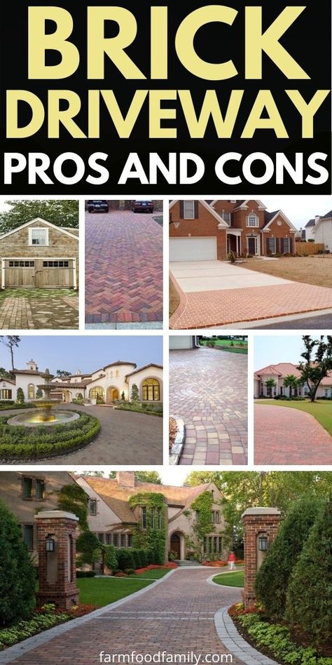 Brick Driveway: Cost, Installation, Pros and Cons, Ideas & Designs (2022) Red Brick Driveway Ideas, Brick Paver Driveway Ideas, Widen Driveway Ideas Front Yards, Brick And Concrete Driveway, Brick Driveway Ideas, Brick Columns Driveway, Front Driveway Ideas, Brick Paver Driveway, Driveway Materials