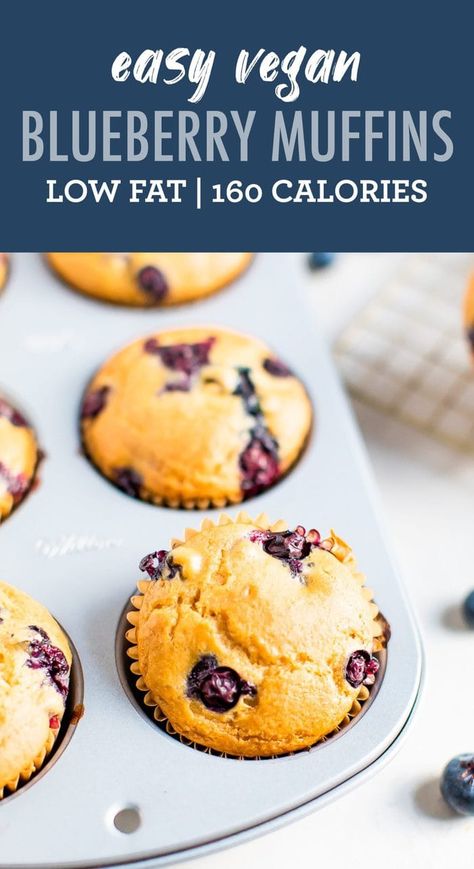 These vegan blueberry muffins are low-fat and oil free, but still perfectly moist, tender and really easy to make. #veganbaking #veganmuffins #blueberrymuffins Low Fat Blueberry Muffins, Blueberry Muffins Easy, Vegan Blueberry Muffins, Easy Blueberry Muffins, Muffins Easy, Healthy Blueberry Muffins, Letters Printable, Yummy Healthy Breakfast, Elf Letters