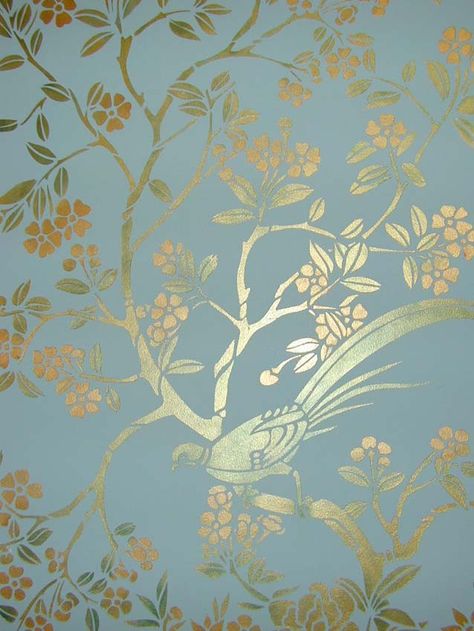 Chinoiserie Stencils | Chinoiserie stencil library blue jpg Chinoiserie Panel, Chinoiserie Stencil, Chinese Wallpaper, Hand Painted Wallpaper, Chinoiserie Wall, Chinoiserie Wallpaper, Chinoiserie Chic, Birds And Flowers, Wallpaper Design