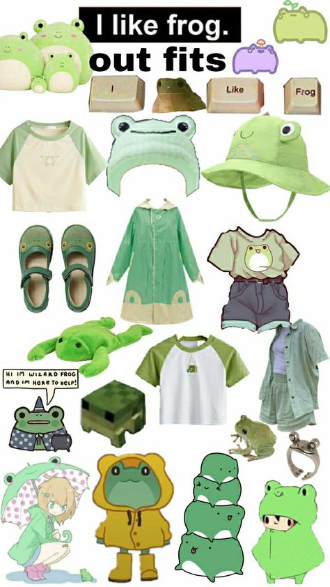 Cute Frog Clothes, Cute Frog Outfits, Frog Outfit Ideas, Frogcore Outfits, Keroppi Outfit, Froggy Clothes, Froggy Outfit, Frog Clothing, Frog Clothes