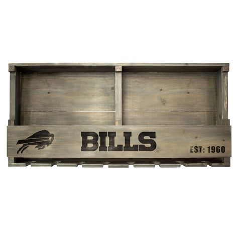 Decorate your fan cave with Buffalo Bills spirit and get fired up for game day with this awesome Imperial piece. This Reclaimed Bar Shelf mounts easily to any wall and holds up to eight bottles and eight stem glasses. It's the ultimate way to put your Buffalo Bills pride on display! Reclaimed Wood Bar, Football Watch Party, Reclaimed Wood Bars, Kansas City Chiefs Logo, Wooden Adirondack Chairs, Office Team, Bar Shelf, Gathering Room, Fan Cave