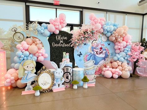 Alice Wonderland Party Decoration, Onederland Theme 1st Birthdays, Onederland Birthday Theme, Alice In Onederland Backdrop, Onederland Birthday Party Decorations, Alice Birthday Party, Alice In Wonderland 1st Birthday Party, Alice And Onederland 1st Birthdays, 1 Birthday Girl Theme