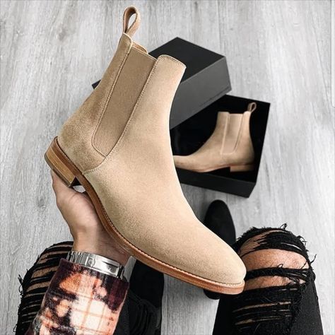 Tan Suede Chelsea Boots, Boots Outfit Men, All Black Shoes, Mens Boots Casual, Botas Chelsea, Suede Leather Shoes, Suede Chelsea Boots, Men Suede, Mens Boots Fashion