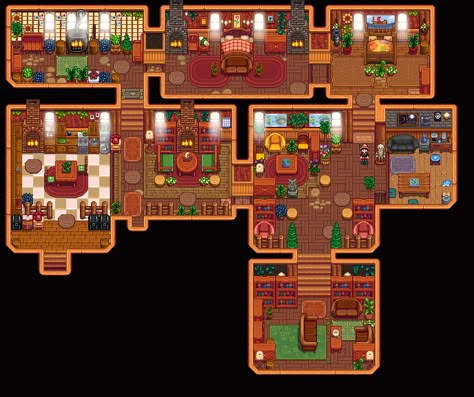 Stardew Valley Home Interior, Stardew Layout, Stardew Valley House, Stardew Ideas, Stardew Farm, Stardew Farms, Stardew Valley Layout, Stardew Valley Tips, Stardew Valley Farms