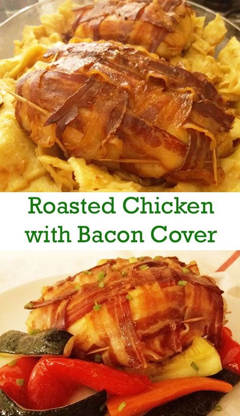 Roasted Chicken with Bacon Cover : Lattice covered chicken; simple to make and packed with smoky flavoures. Beef Main Course, Bacon Lattice, Bacon Wrapped Chicken Recipes, Easy Main Course Recipes, Chicken With Bacon, Chicken Oven, Bacon In The Oven, Recipes Oven, Main Course Dishes