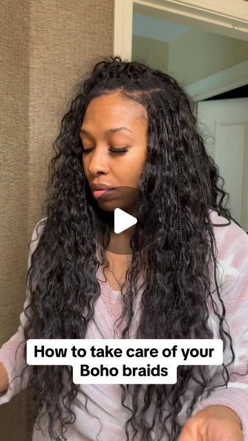 Maria Cribbs on Instagram: "(Part2) she’s cute, but she takes work! #protectivestyles #braids #knotlessbraids #bohobraids #blackhair #hairtutorial #naturalhair" Knotless Protective Styles, Maintain Boho Knotless Braids, Boho Braid Maintenance, Easy Vacation Braids For Black Women, How To Take Care Of Boho Knotless Braids, Braided Roots Curly Ends, Boho Knotless Braids Maintenance, How To Sleep With Boho Braids, Boho Colored Braids