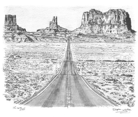 Valley Drawing, Stephen Wiltshire, Desert Drawing, Western Artwork, Landscape Sketch, Infinity Sign, Landscape Drawings, Art Prompts, Cool Landscapes