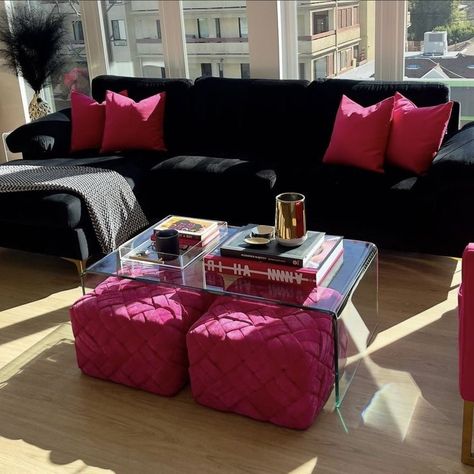 Black And Pink Living Room Decor, Aesthetic Small Apartment, Girlie Apartment, Pink Apartment Decor, Living Room Apartment Decor, Apartment Decor Living Room, Apartment Decor On A Budget, Apartment Decor Bedroom, Pink Living Room Decor