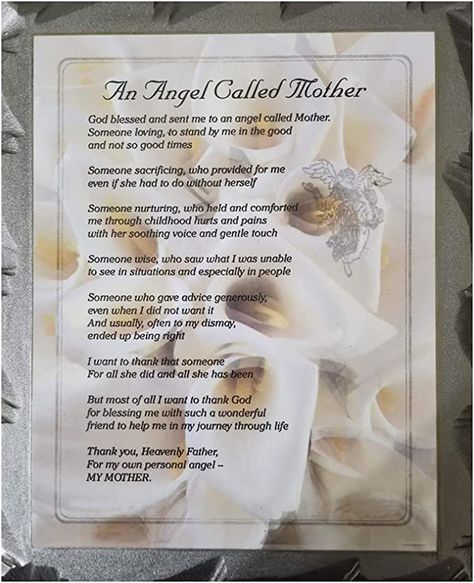 Amazon.com: “An Angel Called Mother” Wall Art Tribute to Mom with Inspirational Poem Just For her. Mother’s Day, Birthday, Valentine’s Day, Thanksgiving, Christmas, All Occasions; On High Gloss Wooden Plaque. Hand Made in America. Ready to Hang. Size 10 ½ x 13 inches (Pearl) : Home & Kitchen Angelversary Quotes, Tribute To Mom, Mom Poems, Angel Quotes, Inspirational Poems, Call Mom, Mom Quotes, An Angel, Thanksgiving Christmas