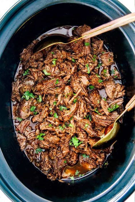 BEST EVER Chipotle Barbacoa (EASY Crockpot!) - Carlsbad Cravings Chipotle Beef Barbacoa, Beef Barbacoa Slow Cooker, Tostada Recipe, Chipotle Beef, Beef Barbacoa, Slow Cooker Barbacoa, Barbacoa Recipe, Barbacoa Beef, Carlsbad Cravings