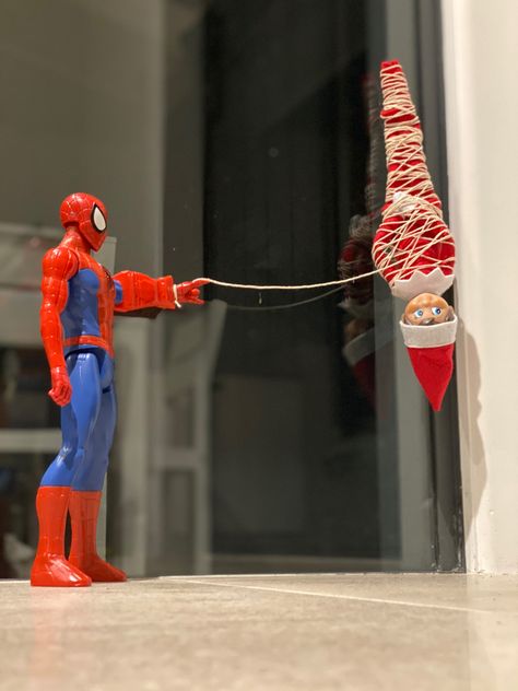 Elf And Spiderman, Elf On The Shelf Ideas Spiderman, Spider Man Elf On Shelf, Elf On The Shelf Bowling, Spiderman Elf On The Shelf, Elf Spiderman, Last Day Of Elf On The Shelf Ideas, Elf On The Shelf Spiderman, Elf On The Shelf Pet Ideas