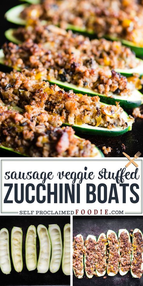 Zucchini Boats Sausage, Zucchini Boat Recipes, Stuffed Zucchini Boats, Weekend Food, Sausage Stuffed Zucchini, Roast Zucchini, Sage Sausage, Atkins Recipes, Stuffed Zucchini