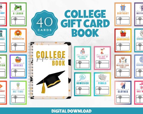 College Gift Card Book Printable, Gift for College Student, Graduation Party Gift, Gift Card Holder Book, Survival Kit, Care Package Album Gift For College Student, Gift Card Book, Open When Envelopes, Graduation Party Gifts, Gift Card Design, College Graduate, 40th Gifts, College Gifts, Open When