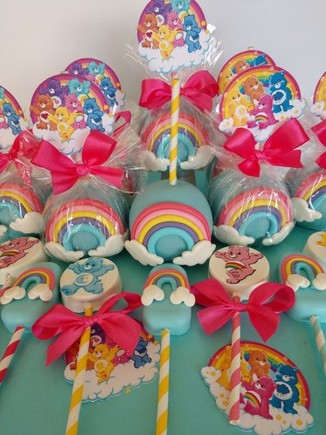 Care Bears Treat Table, Care Bear Birthday Party Decorations, Care Bear Desserts, Carebear Gender Reveal, Care Bear Treat Table, Carebear Themed Birthday Party, Care Bear Cake Pops, Care Bear Birthday Party Food Ideas, Care Bear 2nd Birthday Party