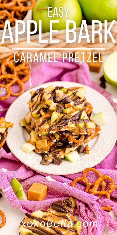 Dessert Bark, Chocolate And Pretzels, Pretzel Bark Recipes, Apple Bark, Apple Nachos Recipe, Apple Pretzels, Bark Recipes Easy, Apple Autumn, Easy Fruit Salad Recipes