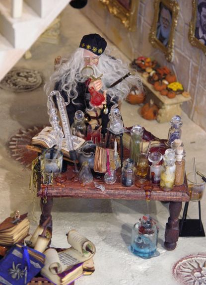 Magical Miniatures | Pop Goes the Page Witch's Apothecary, Witch Cabinet, Haunted Miniatures, Prop Reference, Haunted Doll House, Harry Potter Dumbledore, Miniature Dollhouses, Mini Shelf, Miniature Witch