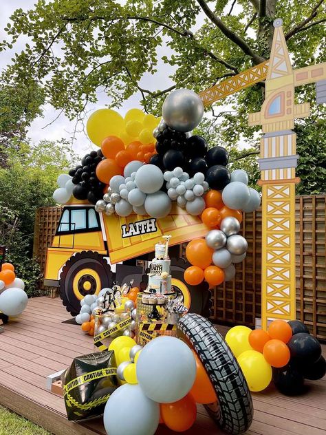 ⚠️ Mega Dump Truck ⚠️ | CatchMyParty.com Construction Party Decorations, Truck Theme Birthday, Construction Theme Birthday Party, Construction Theme Party, Boy Birthday Party Themes, Construction Birthday Parties, Trucks Birthday Party, Construction Theme, Construction Party