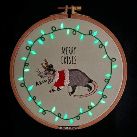 Cross Stitch Designs Meme, Possum Cross Stitch Patterns, Embroidery Patterns Funny, Funny Embroidery Ideas, Sarcastic Embroidery, Sassy Embroidery, Screaming Possum, Merry Crisis, Merry Chrysler