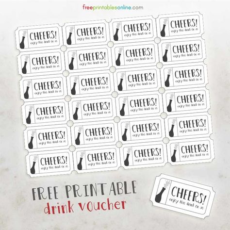 Cheers Free Printable Drink Vouchers - Free Printables Online Ticket Template Free Printables, Wedding Drink Tickets, Voucher Template Free, Drink Tickets, Ticket Template Free, Event Ticket Template, Wedding Planning Printables, Drink Ticket, Printable Tickets